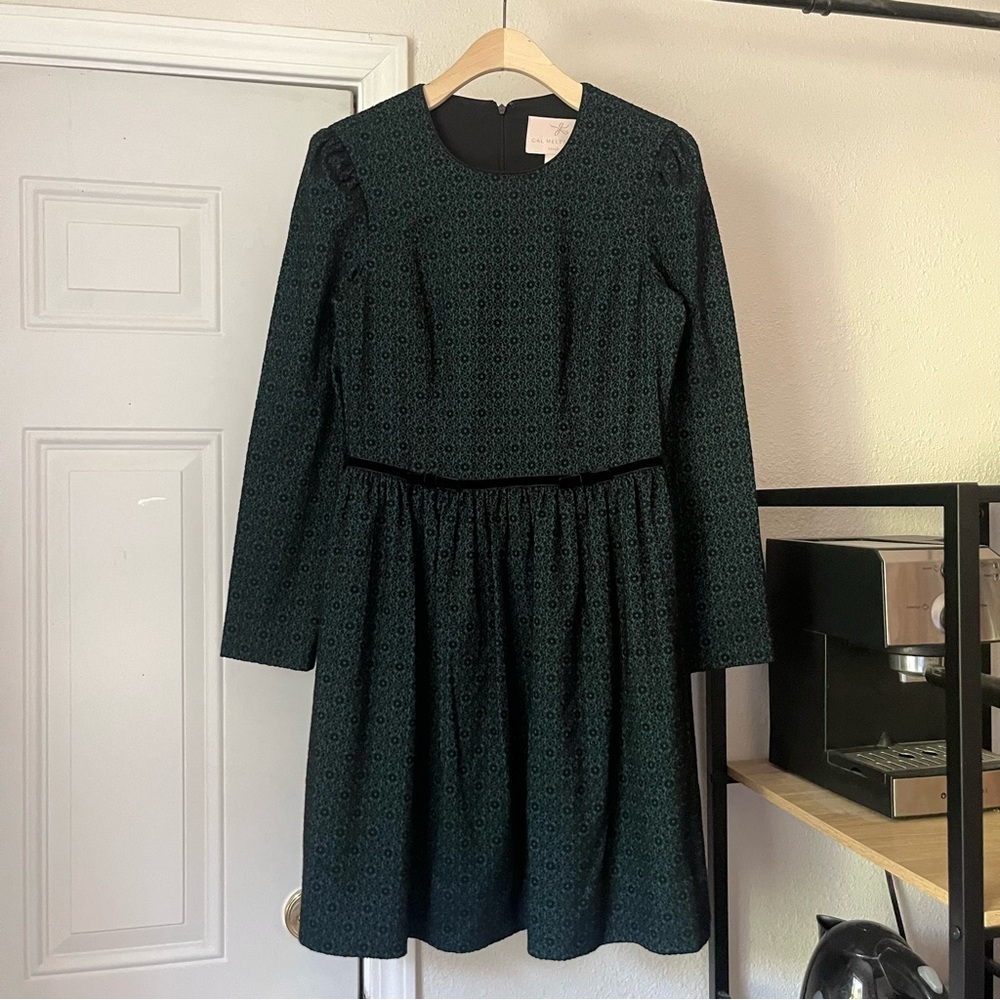 GAL MEETS GLAM emerald green black velvet burnout printed bow mini dress